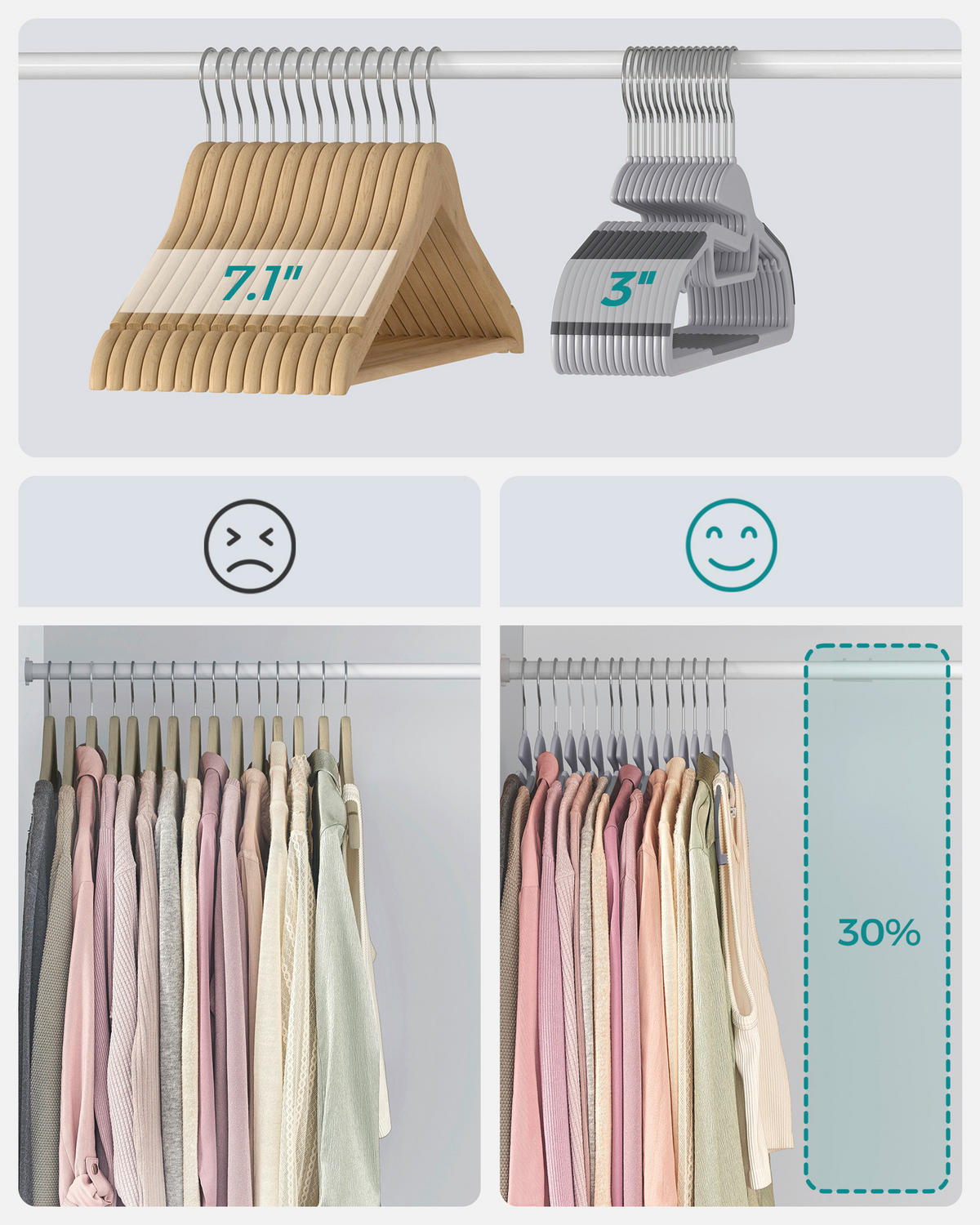 KLEIDERBÜGELSET 41,5 cm Metall, Kunststoff  - Grau, Basics, Kunststoff/Metall (41,5cm)