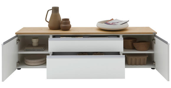 LOWBOARD  180/46/41 cm 2 Schublade(n) erweiterbar, Typenauswahl, individuell planbar, Beimöbel erhältlich, umfangreiches Zubehör erhältlich, stehend, hängend  - Eichefarben/Silberfarben, Design, Holzwerkstoff/Kunststoff (180/46/41cm) - Dieter Knoll