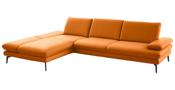ECKSOFA in Echtleder Orange  195/308 cm  - Schwarz/Orange, Design, Leder/Metall (195/308cm) - Dieter Knoll