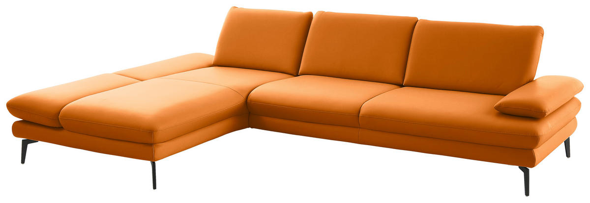 ECKSOFA in Echtleder Orange  195/308 cm  - Schwarz/Orange, Design, Leder/Metall (195/308cm) - Dieter Knoll