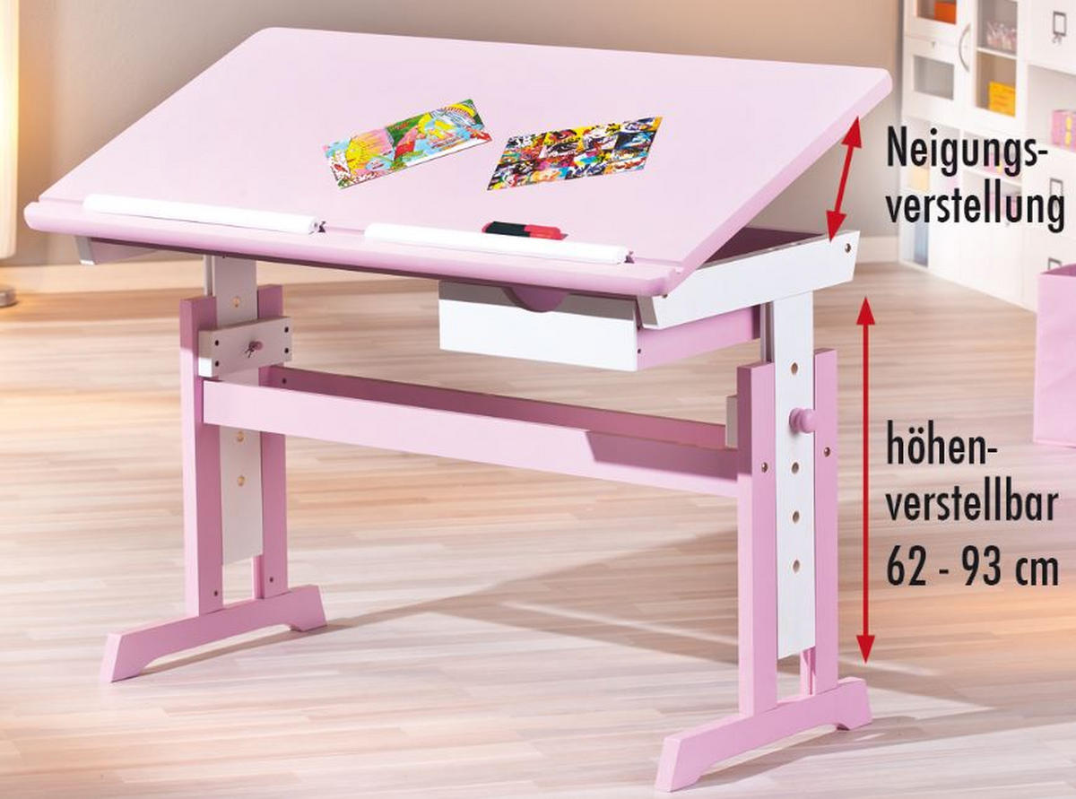 SKRIVBORD UNGDOM 109/55/63-96 cm  i rosa, vit  - vit/rosa, Basics, trämaterial/trä (109/55/63-96cm) - MID.YOU