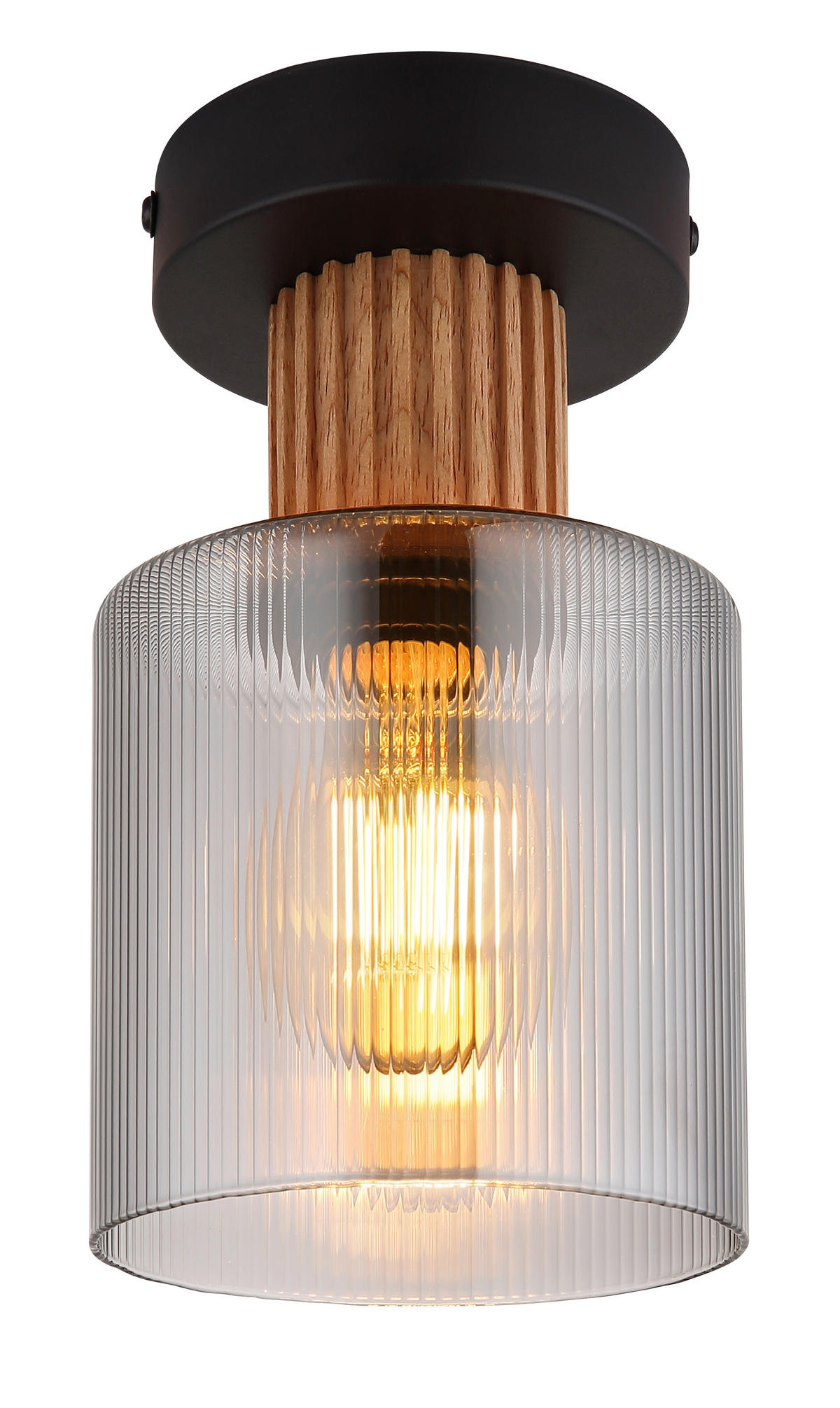 DECKENLEUCHTE  12/21 cm    - Dunkelbraun/Schwarz, Natur, Glas/Holz (12/21cm) - Globo