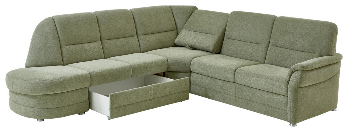 ECKSOFA  in Makramee Grün  - Alufarben/Grün, KONVENTIONELL, Textil/Metall (273/253cm) - Beldomo Comfort