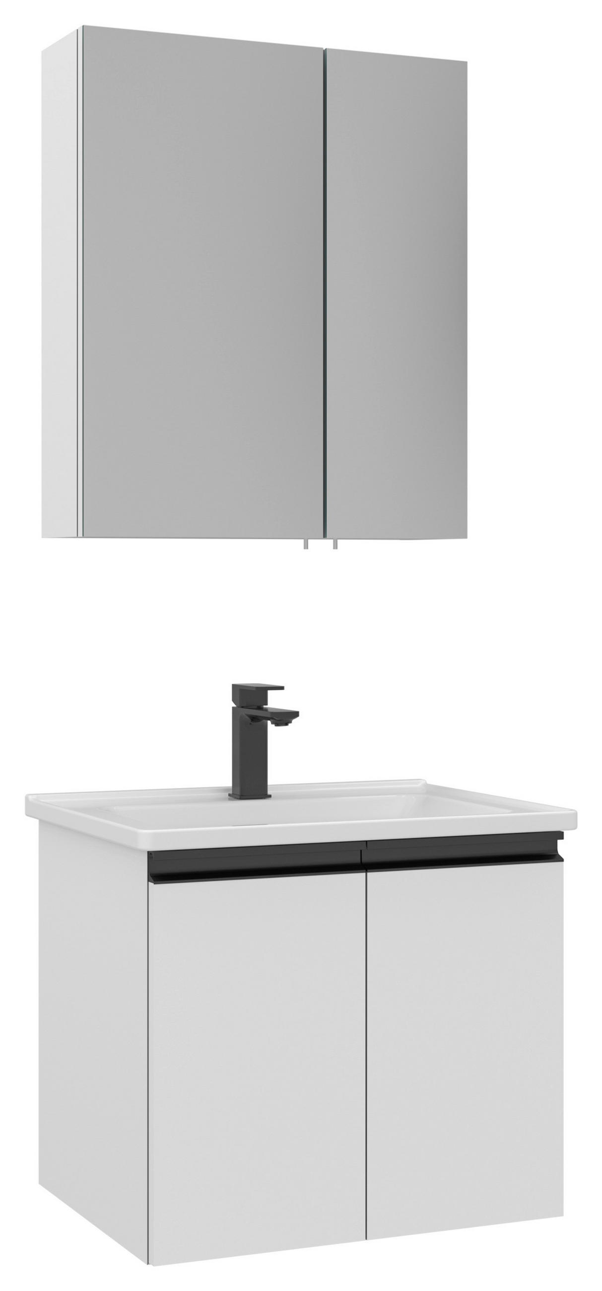 BADEZIMMER 3-teilig  in  - Weiß Hochglanz/Schwarz, MODERN, Glas/Keramik (60/119/46cm) - MID.YOU