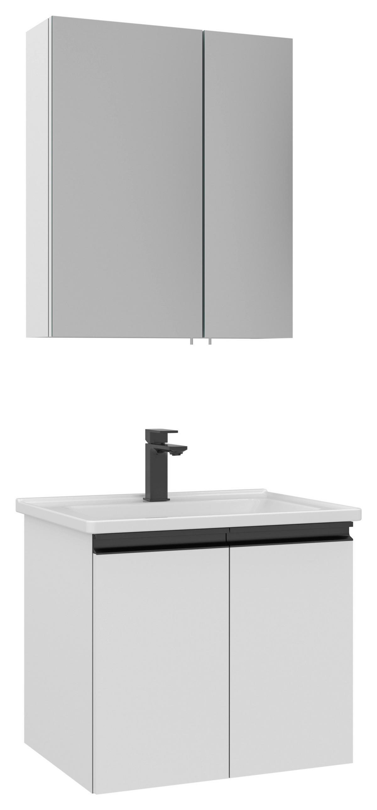 BADEZIMMER 3-teilig  in  - Weiß Hochglanz/Schwarz, MODERN, Glas/Keramik (60/119/46cm) - MID.YOU