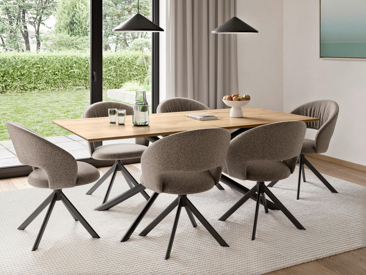 STUHL  Stoffauswahl, Sitzfläche 360° drehbar Bouclé  - Schwarz/Braun, Basics, Textil/Metall (60/88,5/64cm) - Celina Home