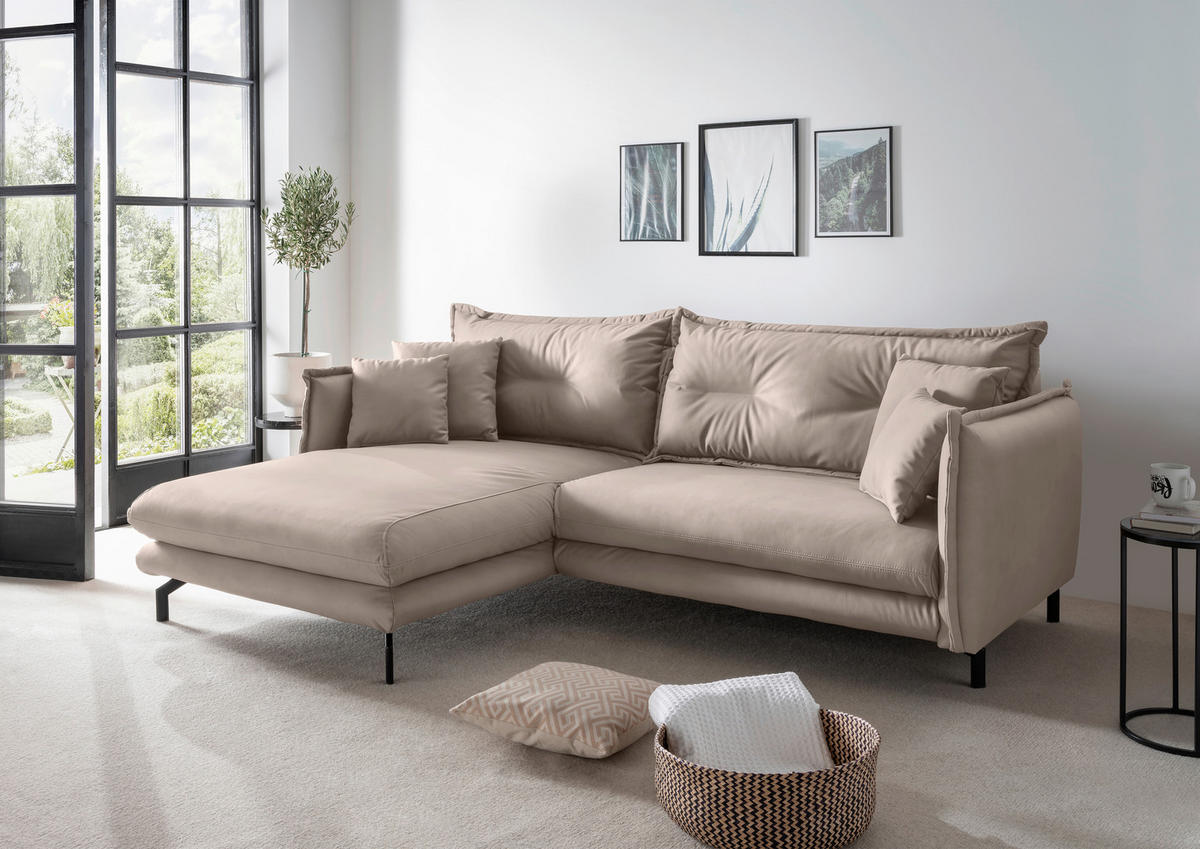 ECKSOFA in Lederlook Beige  - Beige/Schwarz, Modern, Textil/Metall (180/255cm) - Livetastic
