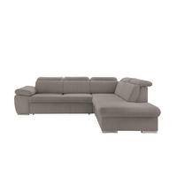 ECKSOFA Graubraun Cord  - Chromfarben/Graubraun, Design, Textil/Metall (283/228cm) - Livetastic
