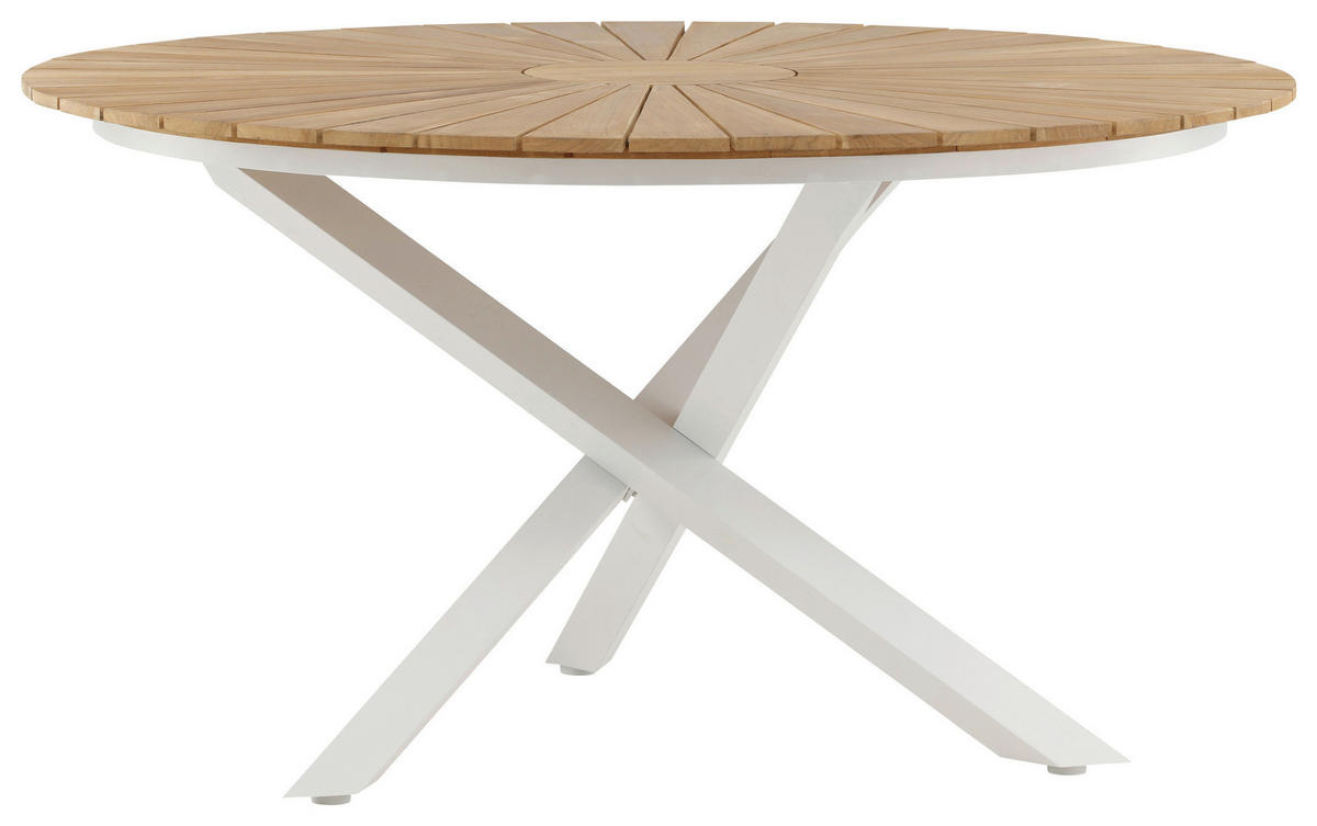 GARTENTISCH 140/140/75 cm Holz, Metall rund  - Weiß/Teakfarben, KONVENTIONELL, Holz/Metall (140/140/75cm) - Gardenson