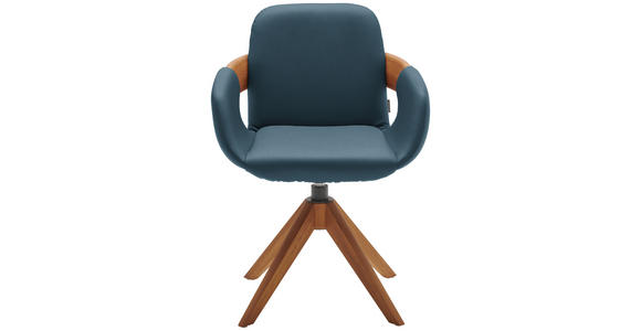 ARMLEHNSTUHL  Lederauswahl, Stoffauswahl, Typenauswahl, Sitzfläche 360° drehbar, automatische Rückholfunktion  Echtleder  - Blau/Eichefarben, Natur, Leder/Holz (60/86/60cm) - Valnatura