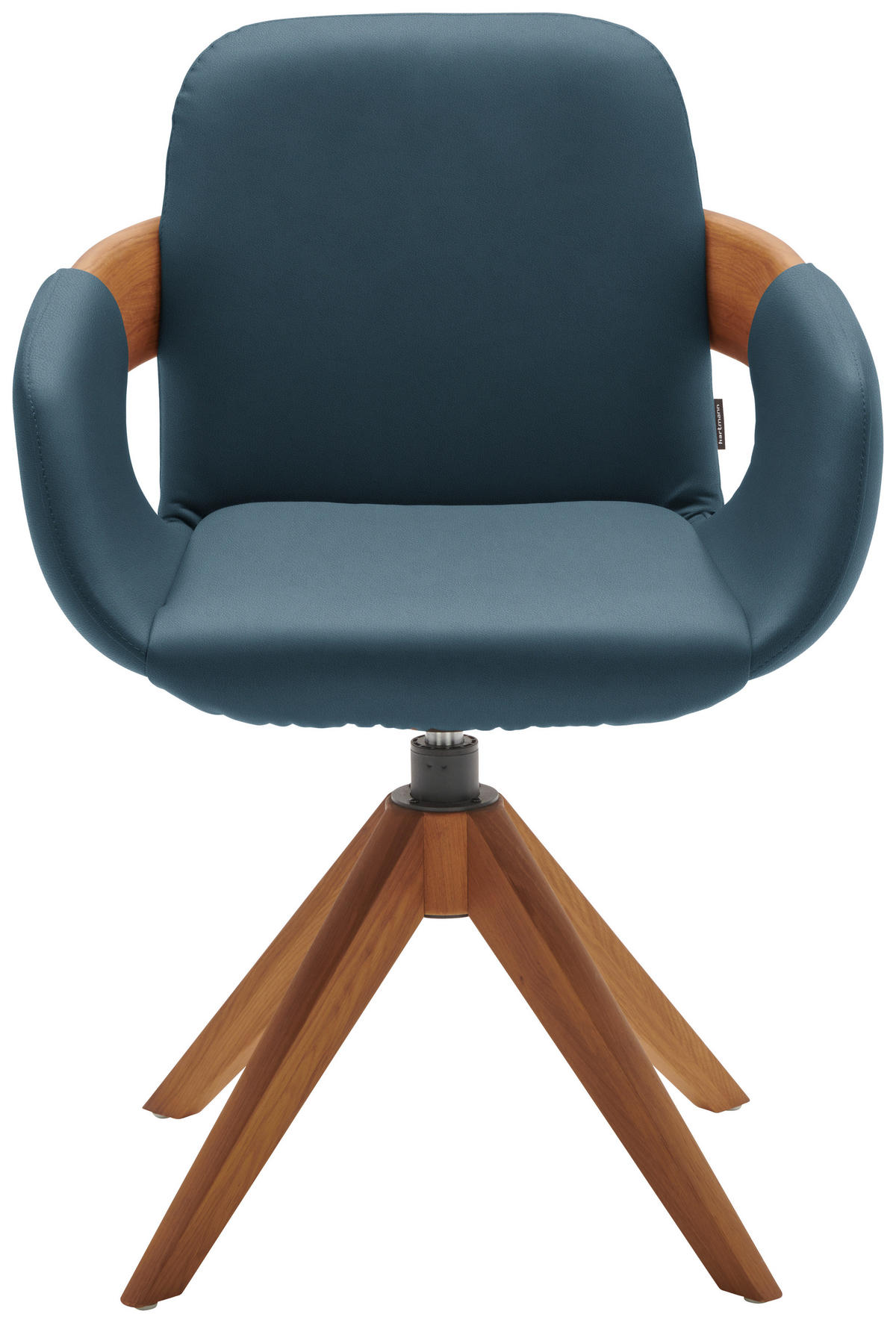 ARMLEHNSTUHL  Lederauswahl, Stoffauswahl, Typenauswahl, Sitzfläche 360° drehbar, automatische Rückholfunktion  Echtleder  - Blau/Eichefarben, Natur, Leder/Holz (60/86/60cm) - Valnatura