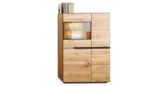 HIGHBOARD Kelio in 89/136/38 cm - Eichefarben/Anthrazit, Natur, Glas/Holz (89/136/38cm) - Linea Natura