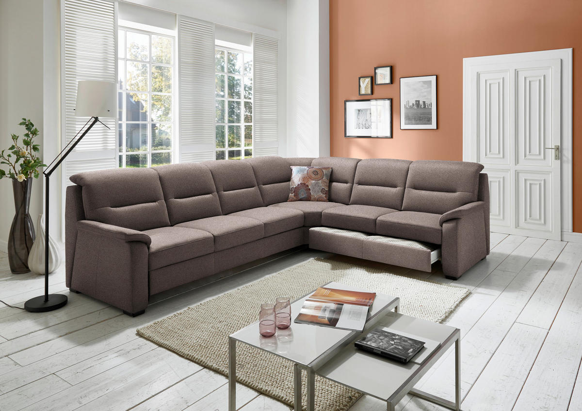 ECKSOFA in Mikrofaser Graubraun  - Graubraun/Schwarz, Konventionell, Holz/Textil (303/245cm) - Beldomo Comfort