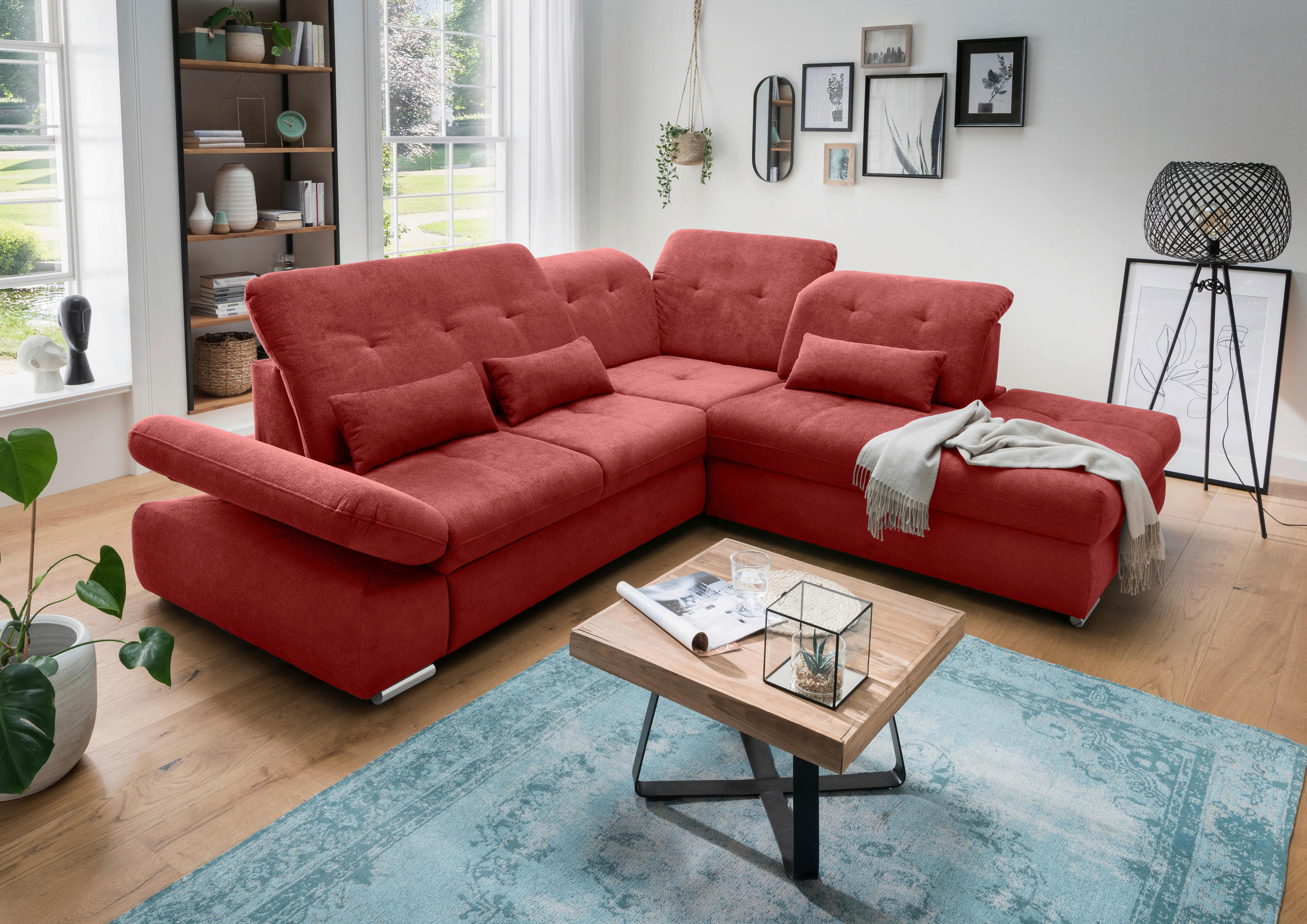 ECKSOFA in Chenille Rot  - Chromfarben/Rot, Modern, Textil/Metall (280/254cm) - Livetastic