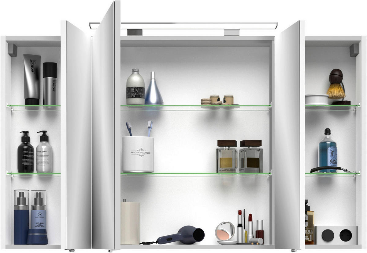 BADEZIMMER 3-teilig  in 120,5 cm  - Chromfarben/Weiß Hochglanz, MODERN, Glas/Keramik (120,5cm) - Sadena