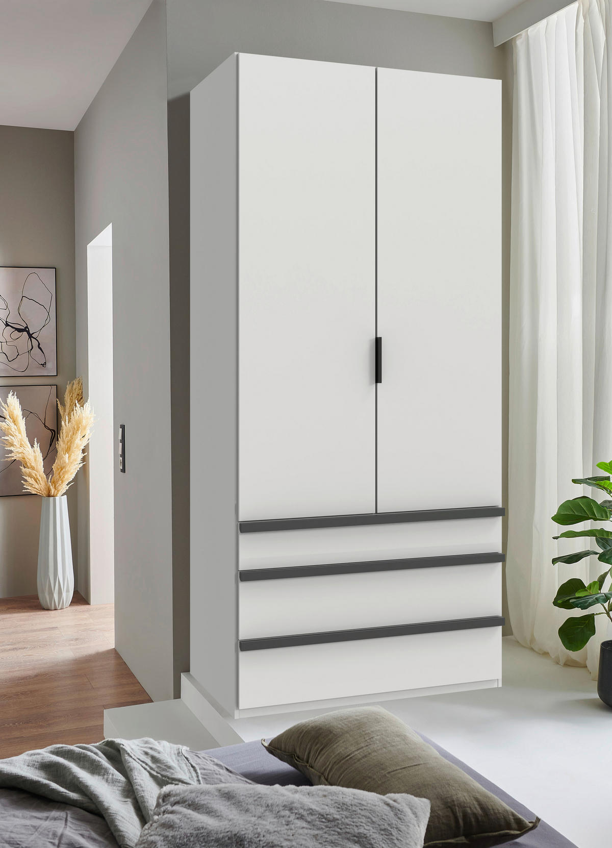 ORMAR S PREKLOPNIM VRATIMA bijela   - bijela/crna, Moderno, drvni materijal (100/216/58cm) - Hom`in