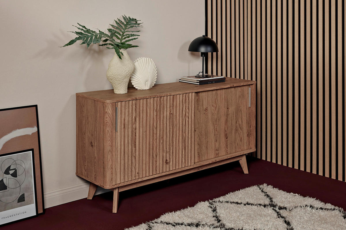 SIDEBOARD 148/76/39,8 cm  in Eichefarben  - Eichefarben/Alufarben, Modern, Holzwerkstoff/Metall (148/76/39,8cm) - MID.YOU