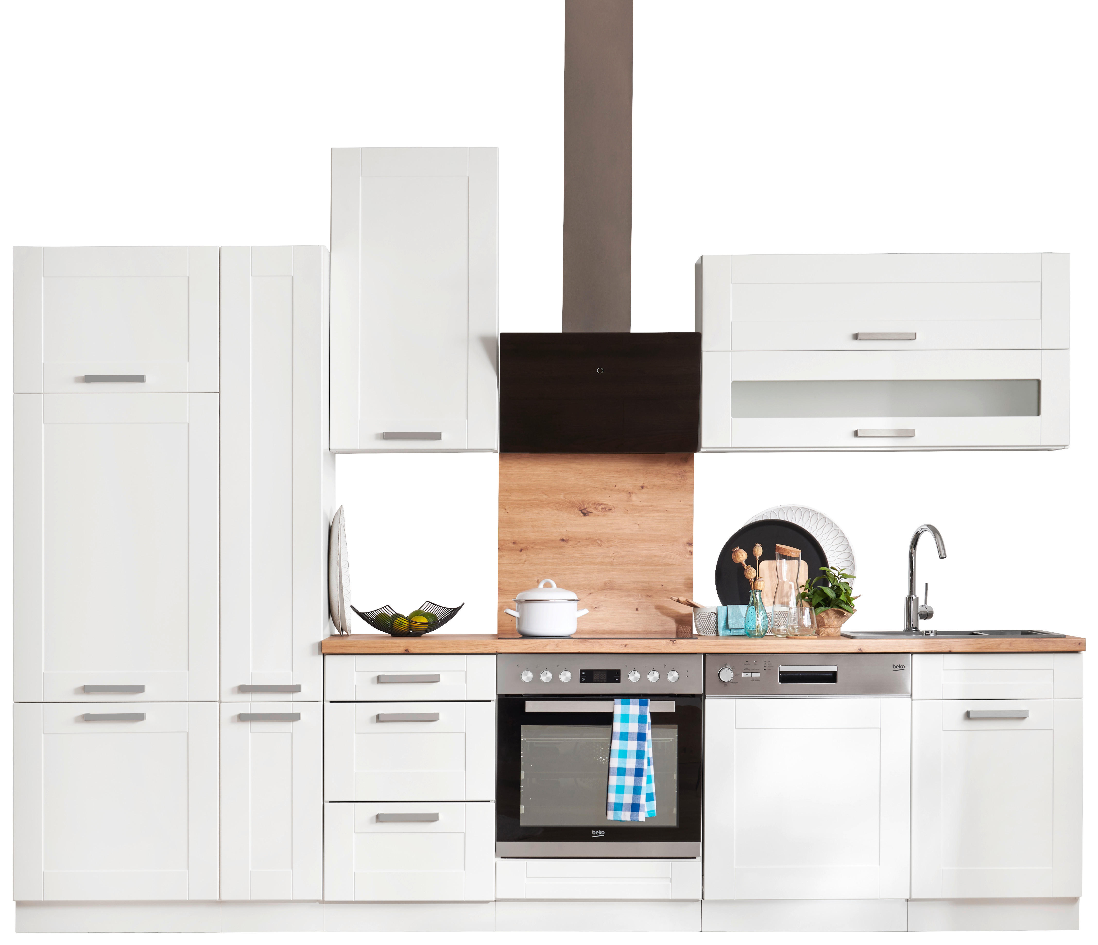 Küchenkombination 310 cm Weiß   - Silberfarben/Weiß, ROMANTIK / LANDHAUS, Metall (310cm) - Ondega