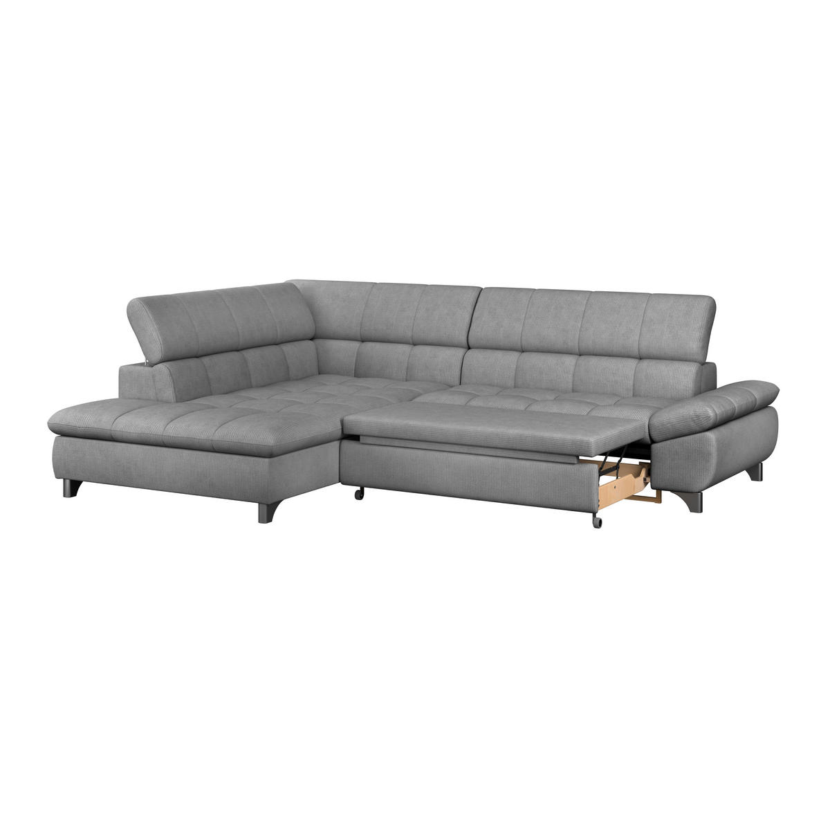 ECKSOFA Dunkelgrau Chenille  - Chromfarben/Dunkelgrau, KONVENTIONELL, Textil/Metall (234/312cm) - Livetastic