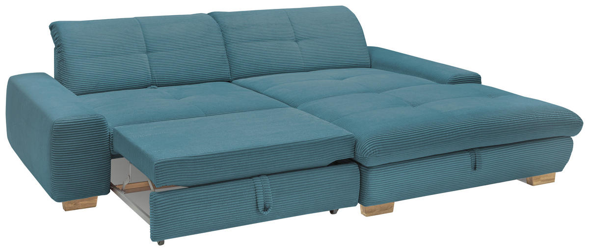 ECKSOFA Blau Cord  - Blau/Eichefarben, Design, Holz/Textil (276/198cm) - SetOne by Musterring