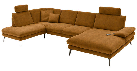 WOHNLANDSCHAFT in Velours Cognac - Cognac/Schwarz, Design, Textil/Metall (208/344/180cm) - Dieter Knoll