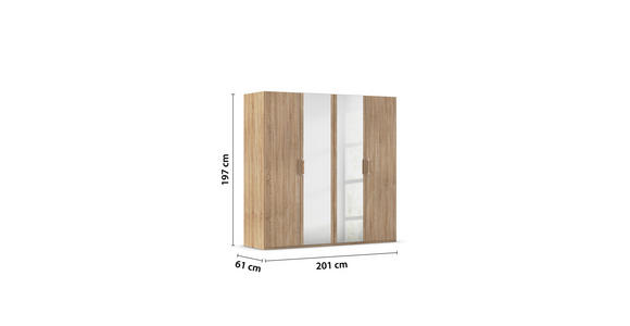 DREHTÜRENSCHRANK 201/197/60 cm 4-türig Sonoma Eiche - Silberfarben/Sonoma Eiche, Design, Glas/Holzwerkstoff (201/197/60cm) - Novel