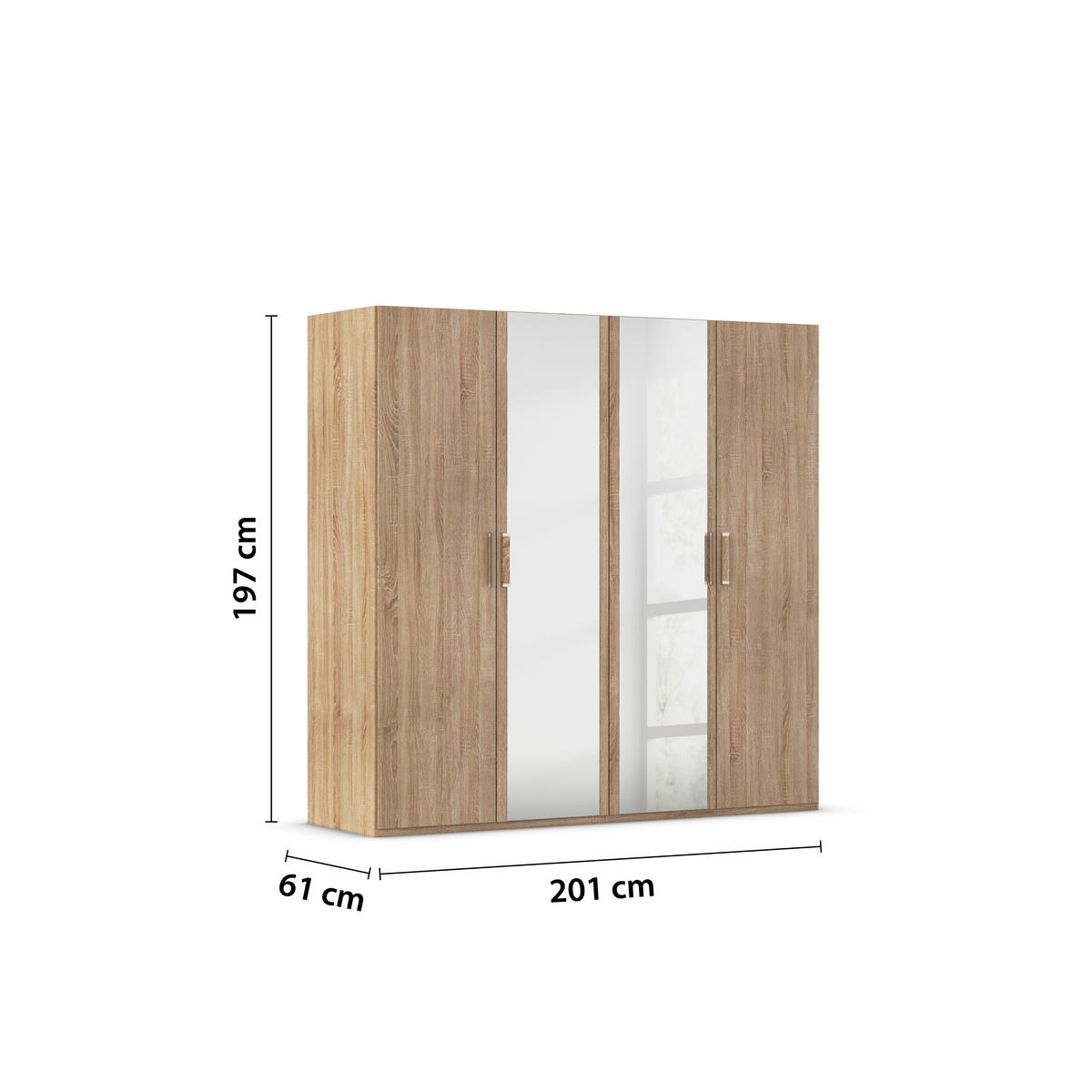 DREHTÜRENSCHRANK 201/197/60 cm 4-türig Sonoma Eiche  - Sonoma Eiche, Design, Glas/Holzwerkstoff (201/197/60cm) - Novel