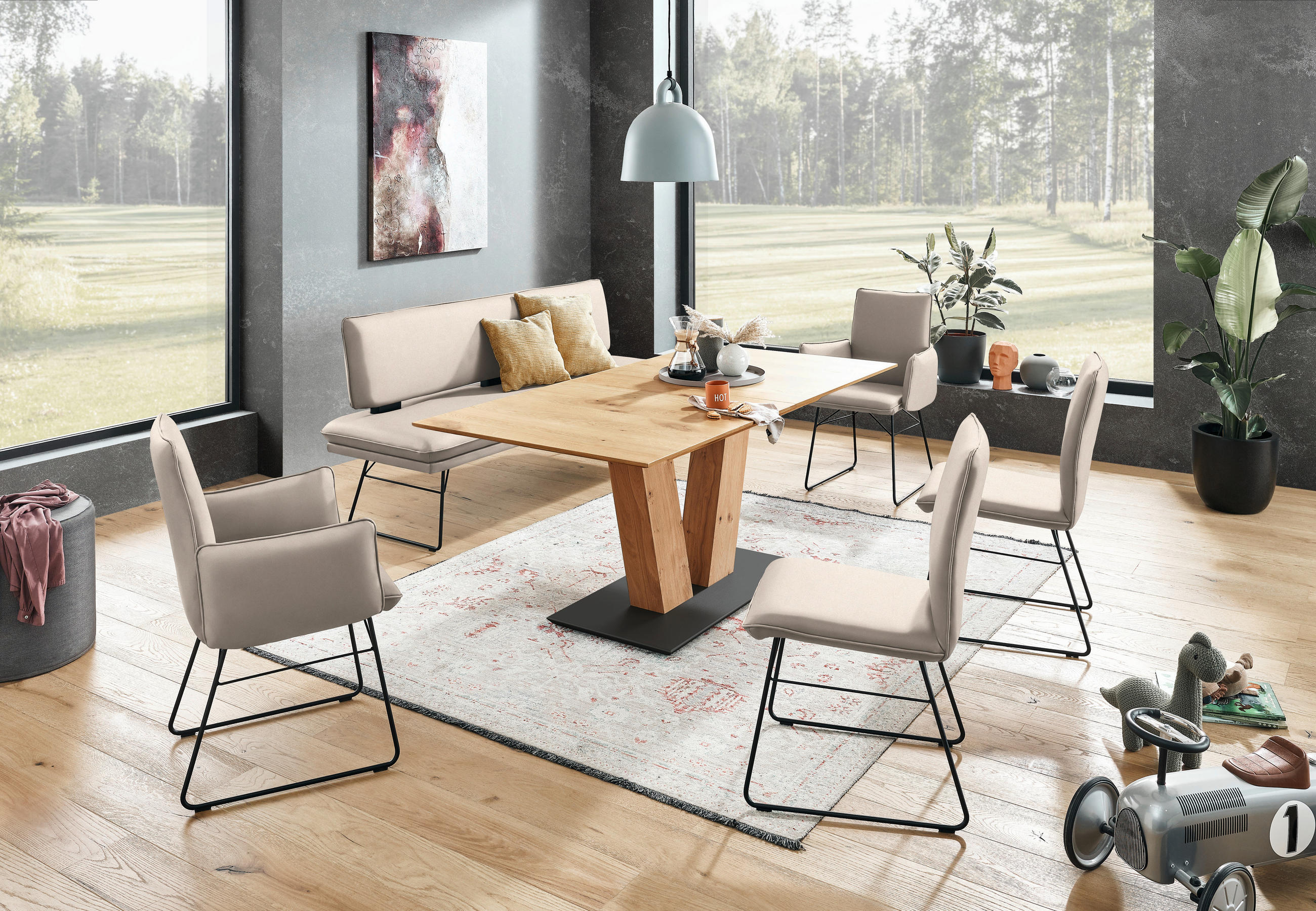 SITZBANK in Metall, Textil Creme, Schwarz  - Creme/Schwarz, Design, Textil/Metall (195/91/65cm) - Dieter Knoll