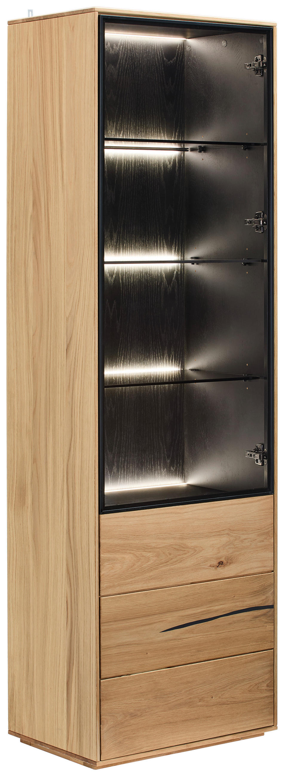 VITRINE in furniert Wildeiche Braun, Schwarz, Eichefarben  - Eichefarben/Schwarz, Natur, Glas/Holz (60/192/40cm) - Waldwelt