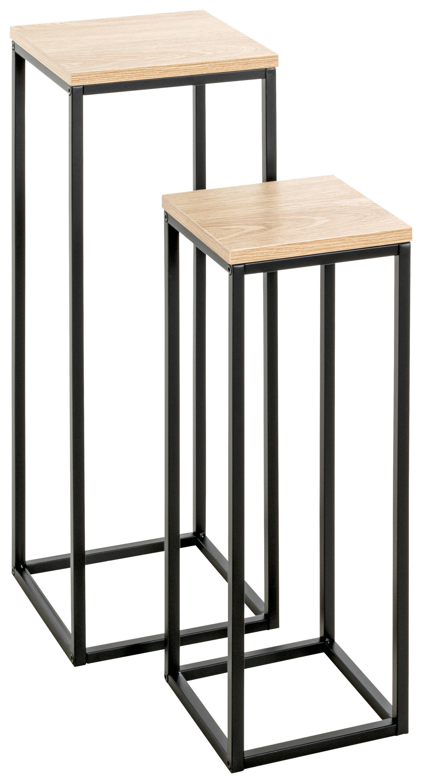 BEISTELLTISCHSET quadratisch Schwarz, Eichefarben  - Eichefarben/Schwarz, Trend, Holzwerkstoff/Metall (19-23/19-23/54-67cm)