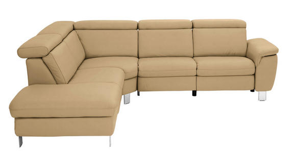 ECKSOFA in Echtleder Hellbraun  - Hellbraun/Alufarben, Design, Leder/Metall (242/271cm) - Cantus