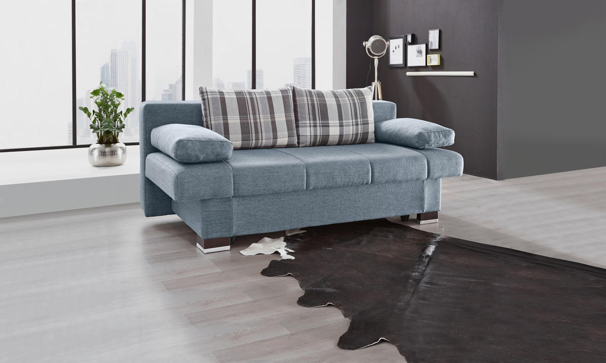 SCHLAFSOFA Helen  mit Stoffauswahl, Schlafen auf Sitzhöhe, Rücken echt Blau, Grau  - Wengefarben/Blau, KONVENTIONELL, Holz/Textil (200/80/94cm) - Novel