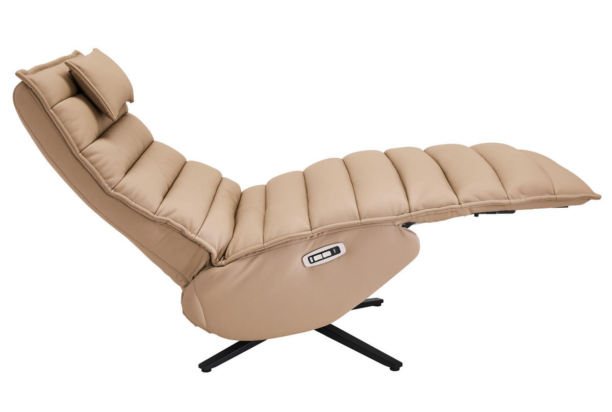 RELAXSESSEL Lederlook Echtleder Relaxfunktion, Fußteilverstellung, Nackenkissen    - Taupe/Schwarz, Design, Leder/Textil (68/108/84cm) - Stylife