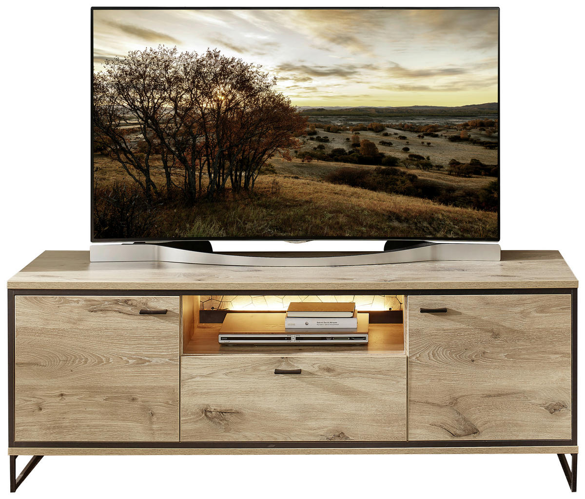 TV-ELEMENT - Eichefarben/Schwarz, KONVENTIONELL, Holzwerkstoff/Metall (160/61/49cm) - Livetastic