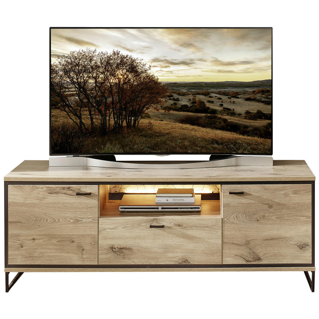 Thumbnail - Livetastic Tv-Element, Schwarz, Eiche, Metall, 2 Fächer, 1 Schubladen, 160x61x49 cm, Made in EU, Kleinmöbel