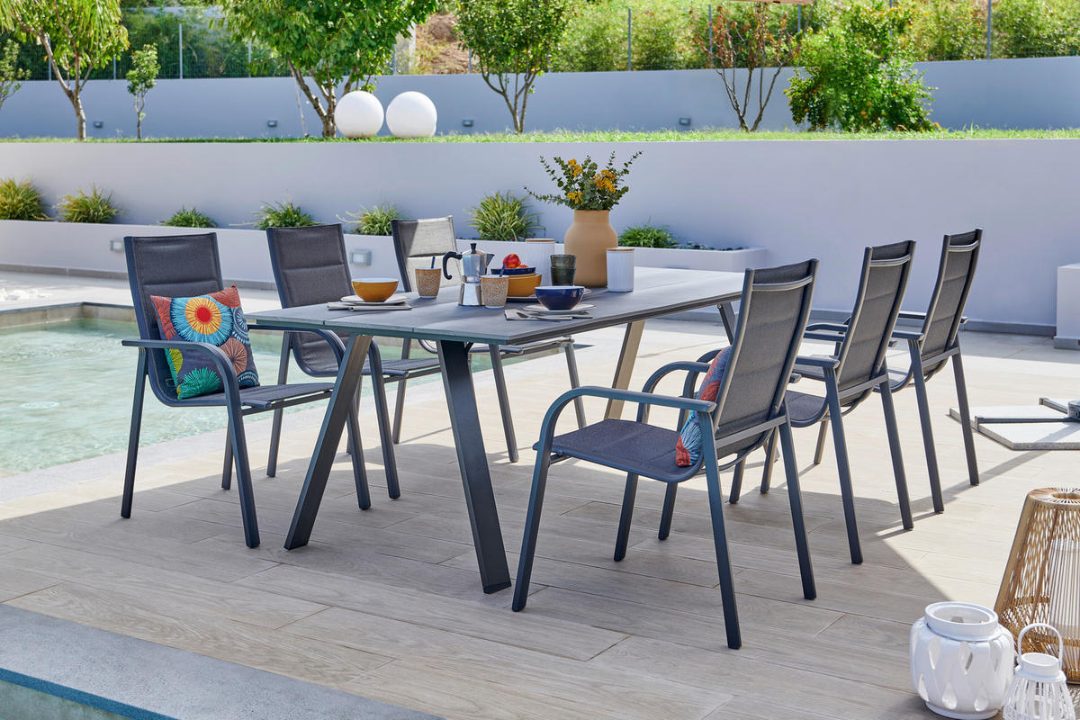 STAPELSESSEL in Metall, Textil Anthrazit, Schwarz  - Anthrazit/Schwarz, Basics, Textil/Metall (60/94/68cm) - Ambia Garden