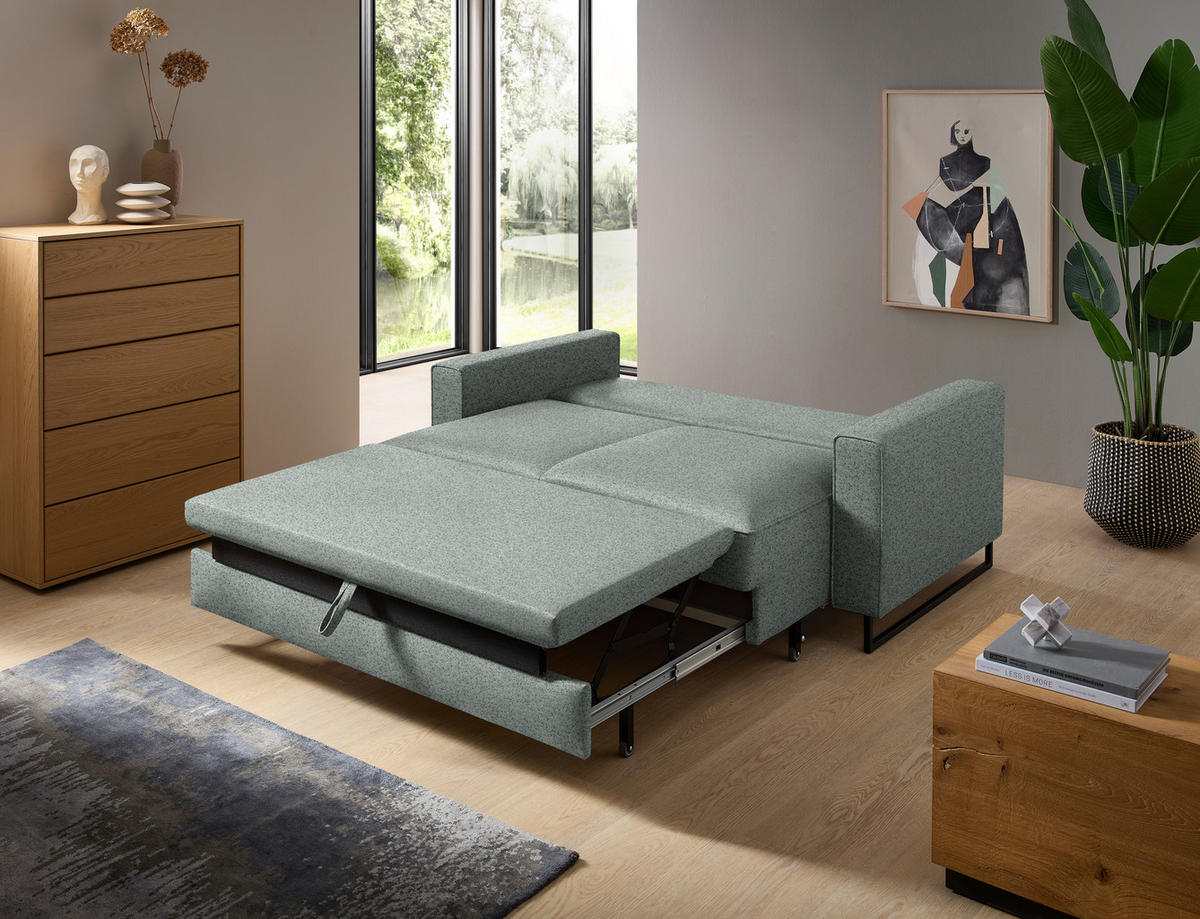 SCHLAFSOFA  in Flachgewebe Mintgrau  - Mintgrau/Schwarz, Design, Textil/Metall (174/90/95cm) - Bali