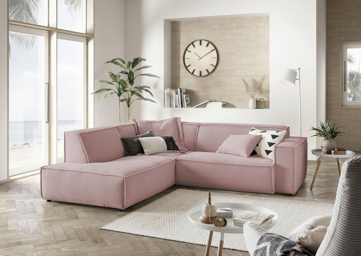 ECKSOFA in Cord Dunkelgrau  224/254 cm  - Dunkelgrau/Schwarz, KONVENTIONELL, Kunststoff/Textil (224/254cm) - Hom`in