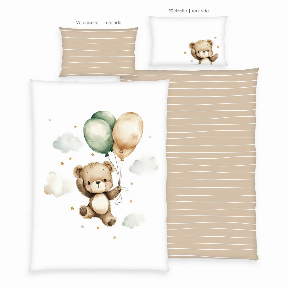 BABYBETTWÄSCHE Ballon Teddy Renforcé 100/135 cm  - Weiß/Hellblau, Textil (100/135cm) - baby best