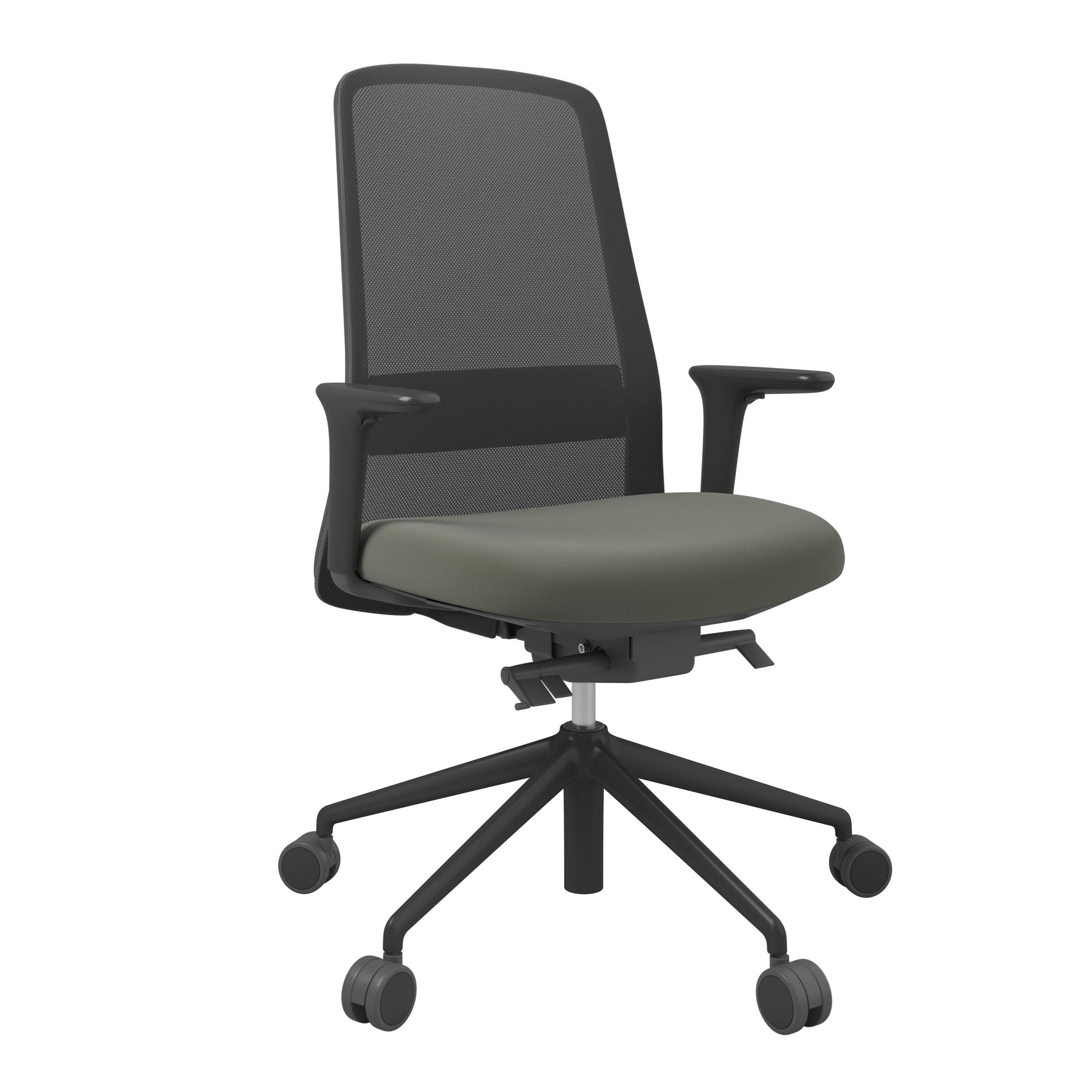 DREHSTUHL Schwarz, Schieferfarben  - Schieferfarben/Schwarz, MODERN, Leder/Kunststoff (70/103-115/70cm)