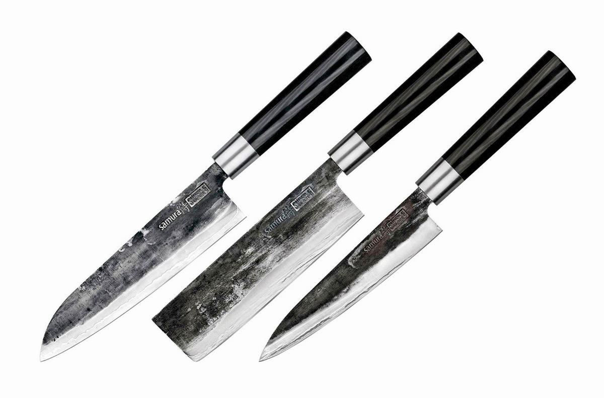 SET NOŽEV  SUPER 5 3-delni - srebrne barve/črna, Basics, kovina/leseni material - Samura