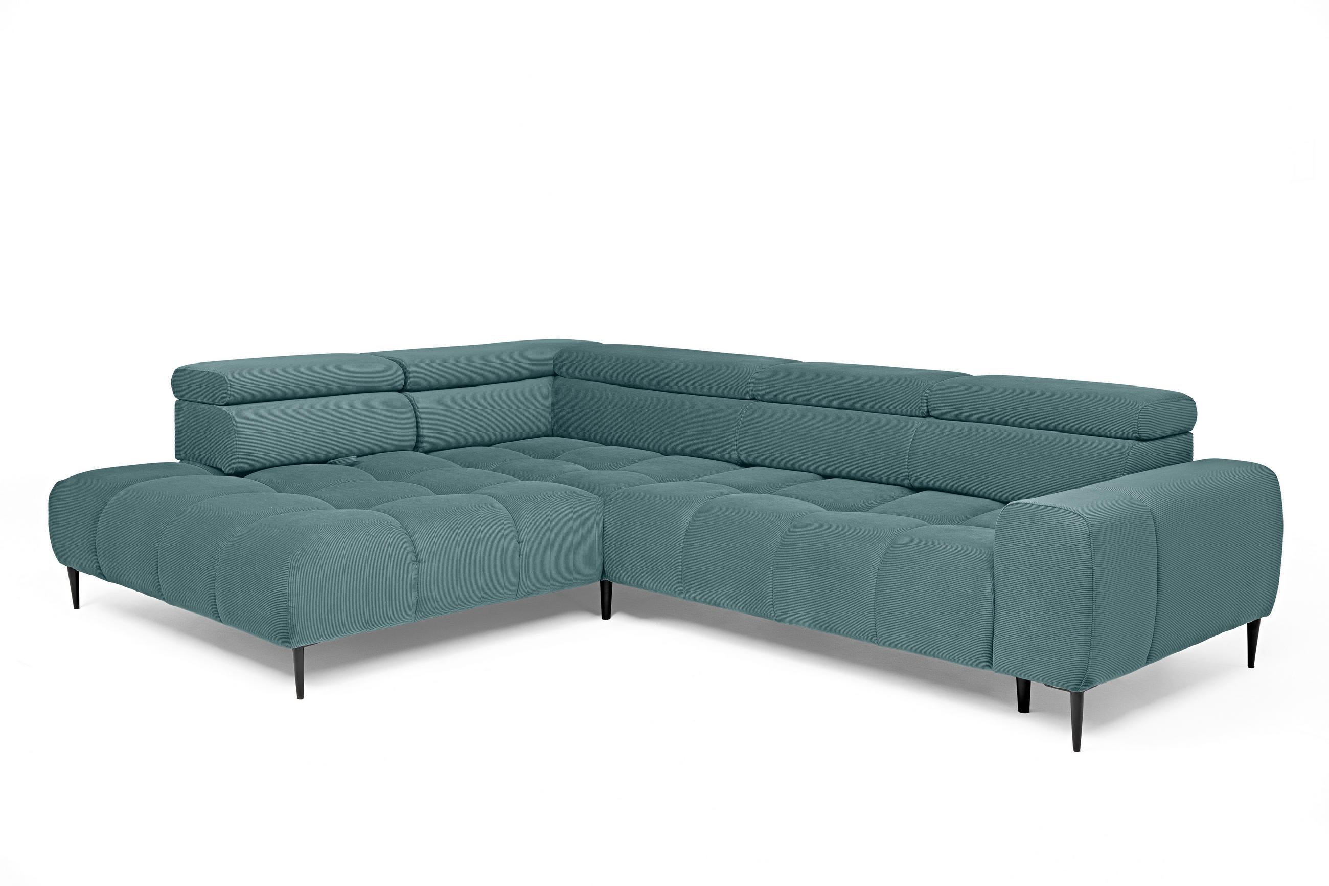 SEDEŽNA GARNITURA, rebrasti žamet turkizna  - turkizna/črna, Moderno, kovina/tekstil (216/300/76cm) - Welnova