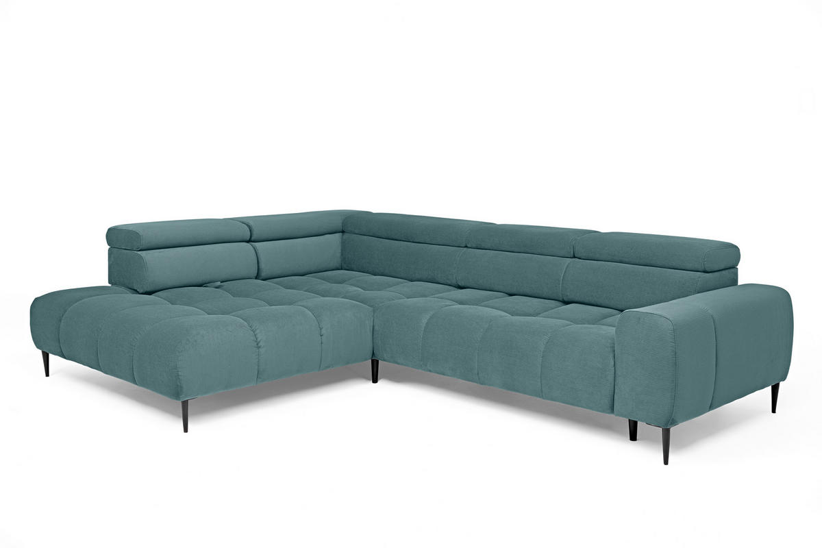 SEDEŽNA GARNITURA, rebrasti žamet turkizna  - turkizna/črna, Moderno, kovina/tekstil (216/300/76cm) - Welnova