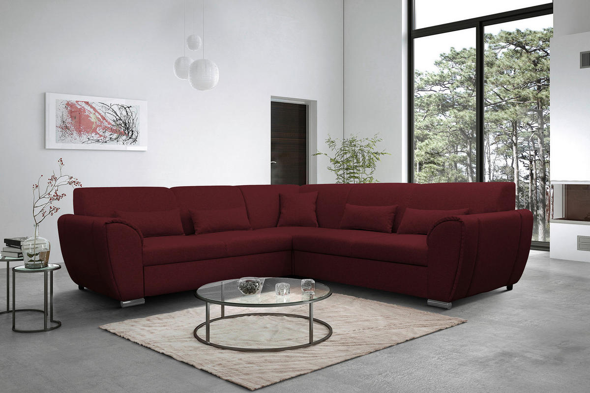 ECKSOFA Dunkelrot Flachgewebe  - Silberfarben/Dunkelrot, Design, Kunststoff/Textil (266/266cm) - Livetastic