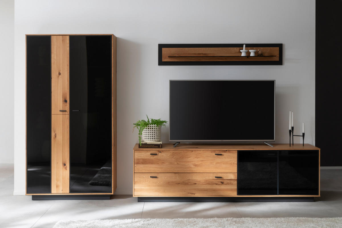 WOHNWAND  in Anthrazit, Eichefarben 319/190/50 cm  - Eichefarben/Anthrazit, Natur, Glas/Holz (319/190/50cm) - Linea Natura
