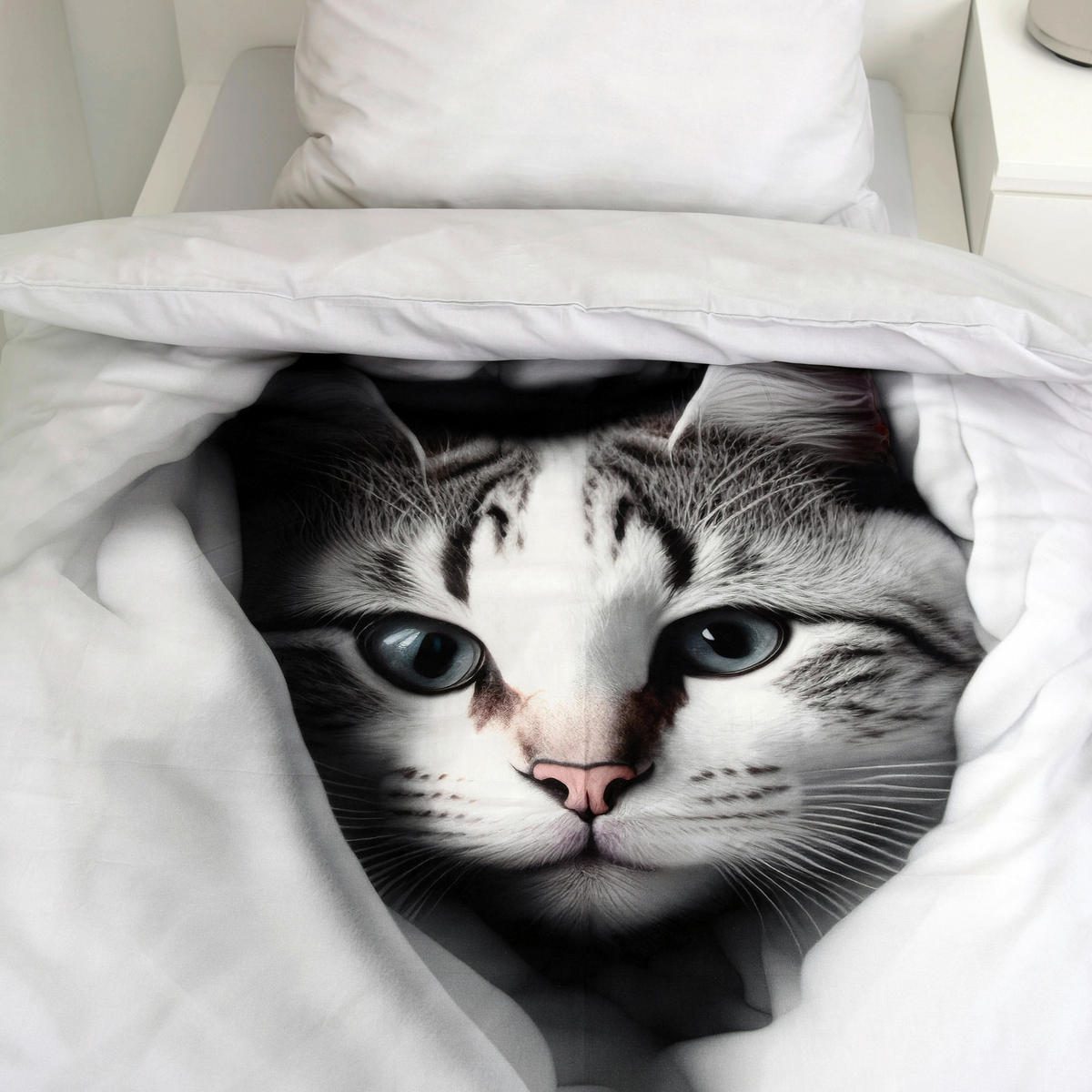 JUGENDBETTWÄSCHE KATZE Renforcé 135/200 cm  - Schwarz/Weiß, Basics, Textil (135/200cm) - Herding