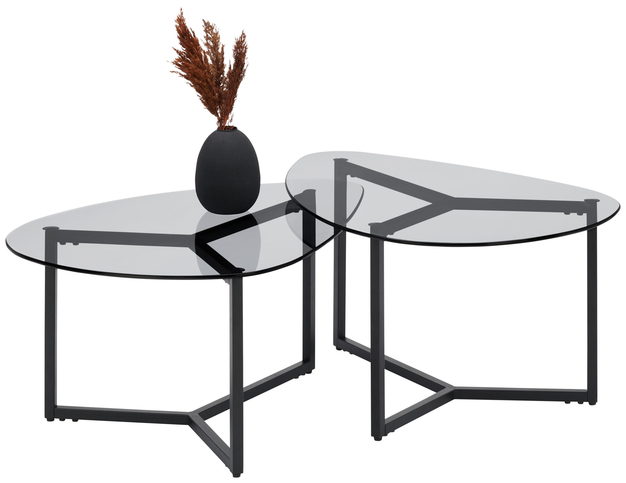 SET MĂSUȚE DE CAFEA din metal, sticlă 82,5/59/36,5-40 cm   - negru/gri, Design, sticlă/metal (82,5/59/36,5-40cm) - Ti'me