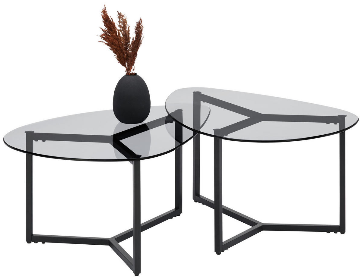 SET MĂSUȚE DE CAFEA din metal, sticlă 82,5/59/36,5-40 cm   - negru/gri, Design, sticlă/metal (82,5/59/36,5-40cm) - Ti'me