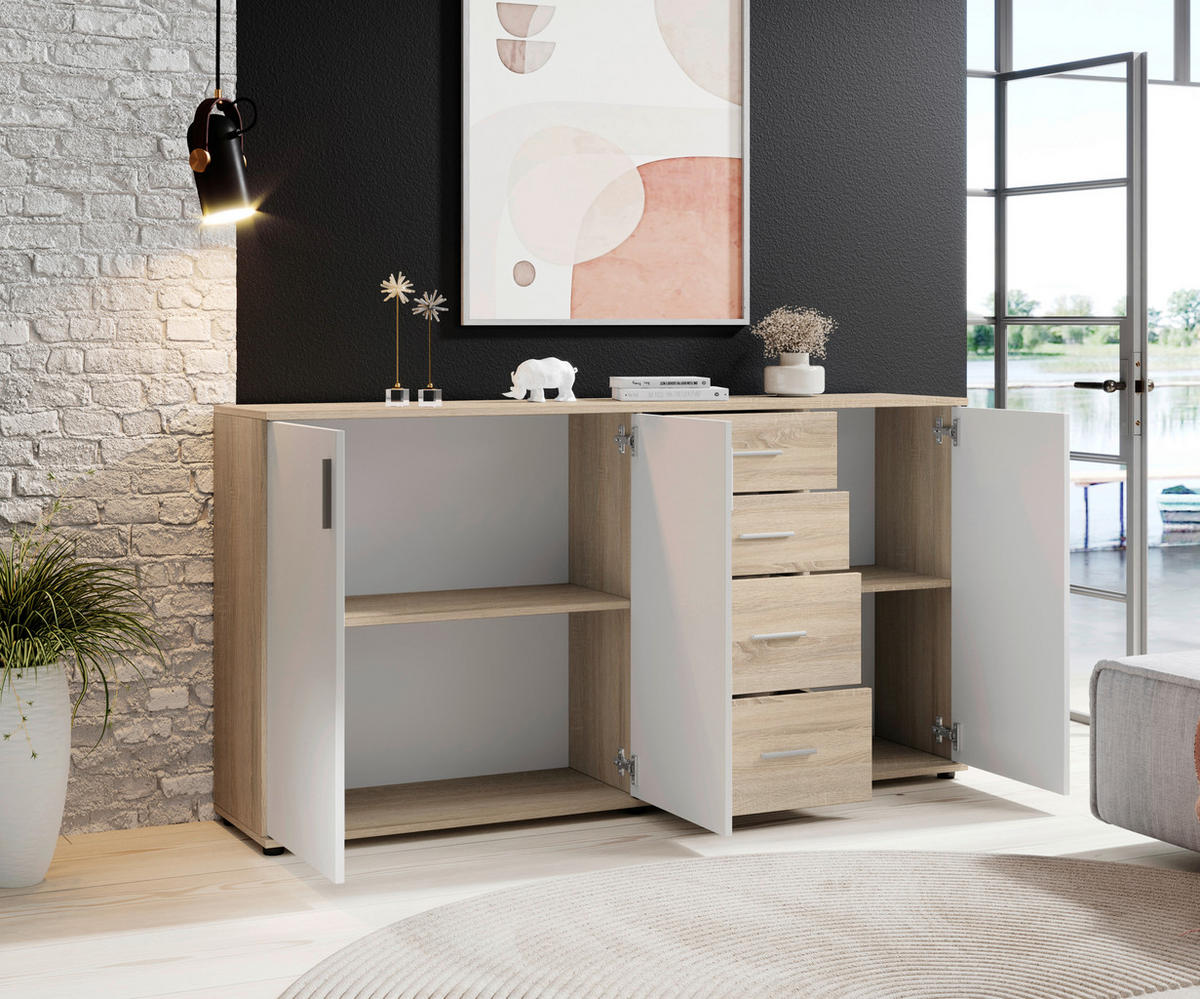 KOMMODE Bobby  in 160/84/35 cm  - Silberfarben/Schwarz, KONVENTIONELL, Holzwerkstoff/Kunststoff (160/84/35cm) - Carryhome