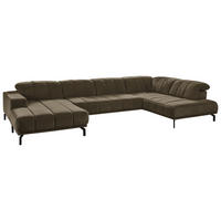 WOHNLANDSCHAFT Graubraun Velours  - Graubraun/Schwarz, Design, Textil/Metall (195/383/219cm) - Beldomo Style